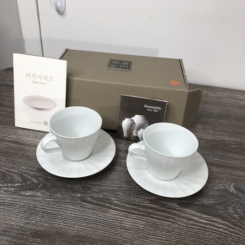 KWANGJUYO Migak-Series Matte White Asian Tea‎ Cup And Saucers Pair Set